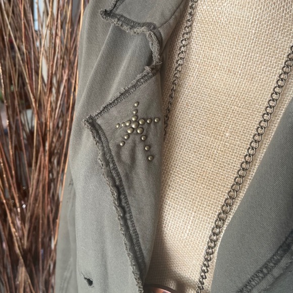 Green Dragon Trench Military Style Double Breasted Army Green Studded Star SizeL - Picture 12 of 16